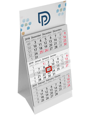 3-měsíční stolní kalendář s lepenkovým displejem