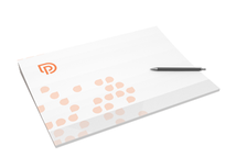 Desk pads with spot colour and protective strips