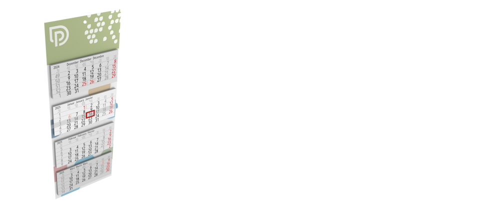 4-Monatskalender Mehrblock auf Recyclingkarton (4 separate Kalendarien bestehend aus je 12 Blatt)
