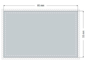 Biglietti da visita orizzontali con una larghezza di 85 mm e un'altezza di 55 mm