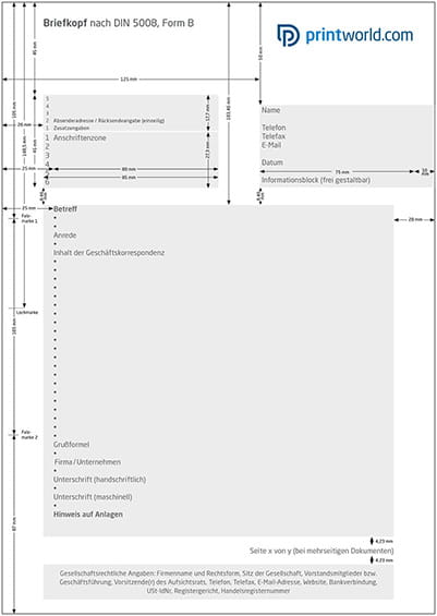 Briefbogen nach DIN 5008 Form B