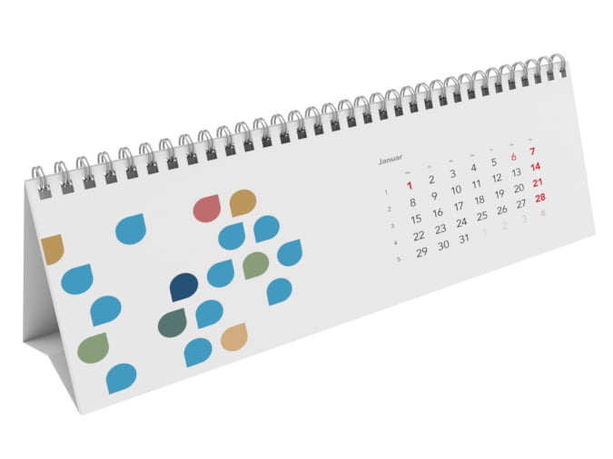 Wire-O-Tischkalender im Format 297x105 mm mit silberner Spiralbindung